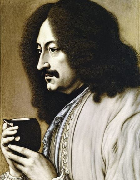 King Louis XIV's First Coffee, Hyperrealistic Portrait