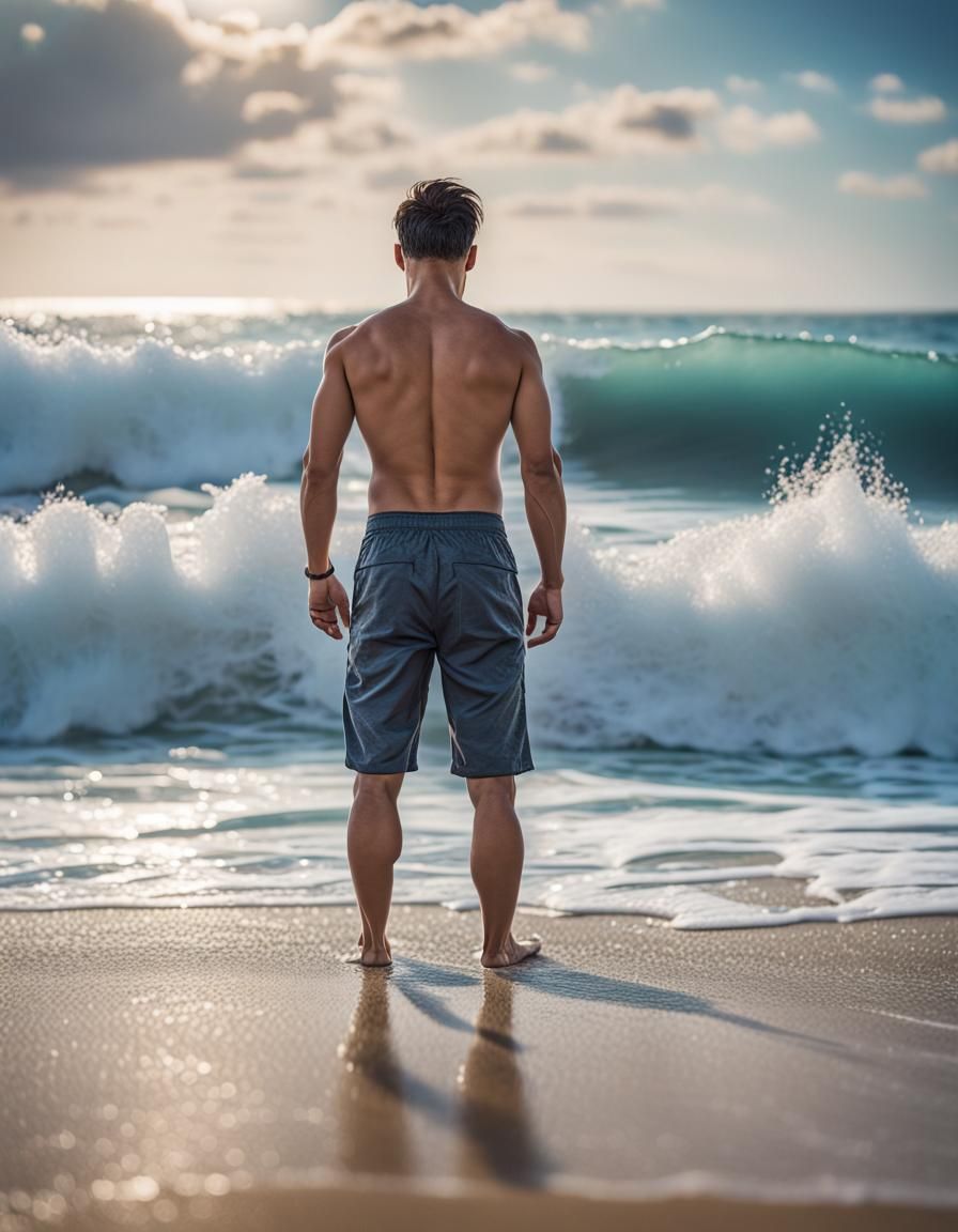 Man on Beach: Sharp Focus Avant-Garde Photography