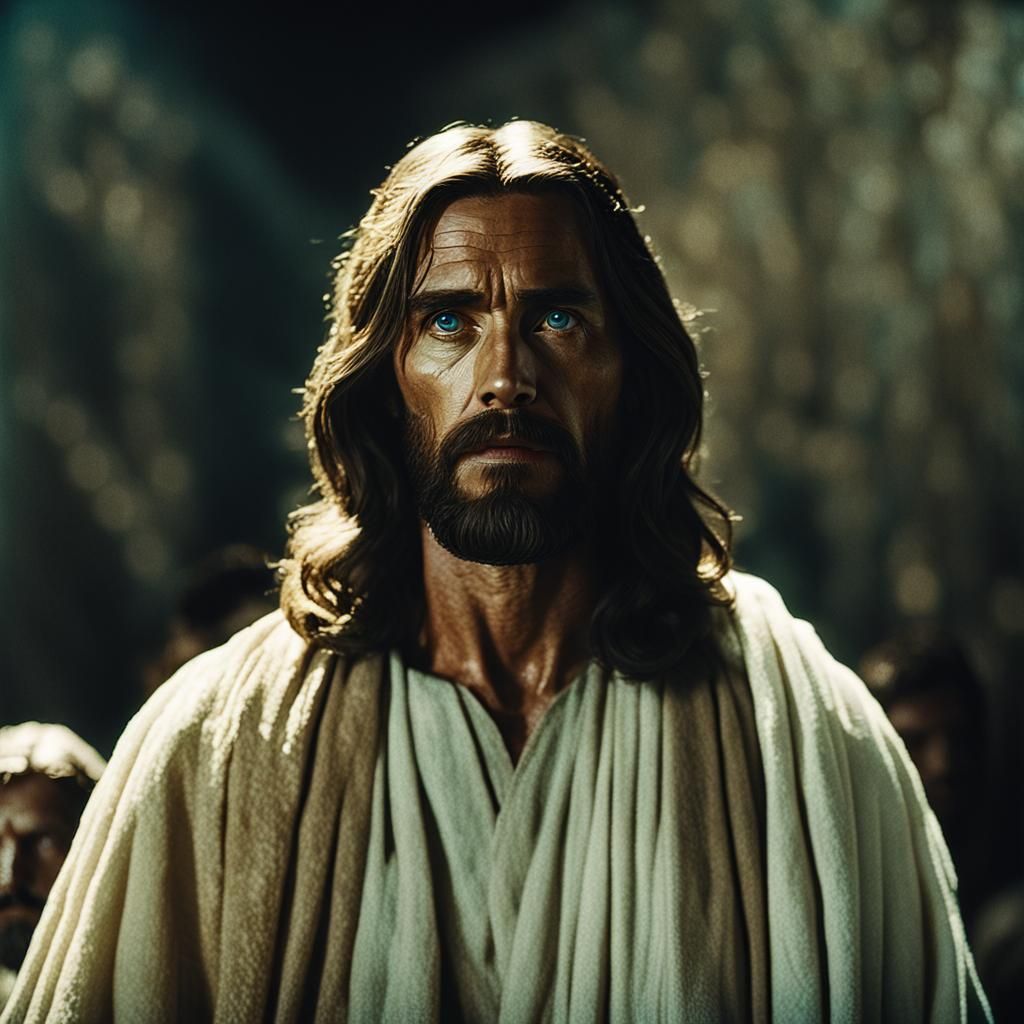 Cinematic Portrait of Jesus with Film Grain