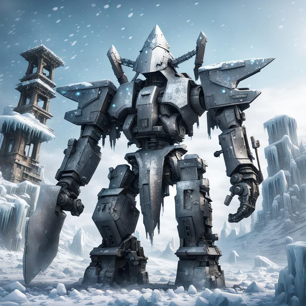 Futuristic Ice Mech Samurai Guardian in 8K