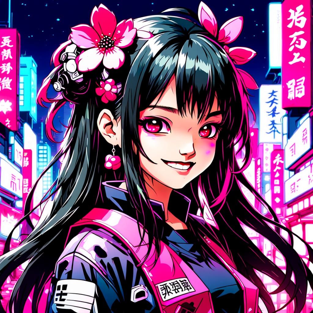 Neo Tokyo Goddess in Sakura Pop Art