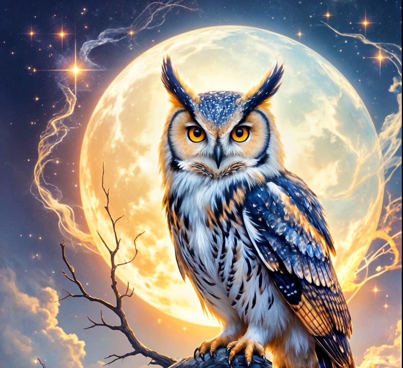 Majestic Owl of Liquid Starlight and Moonlight