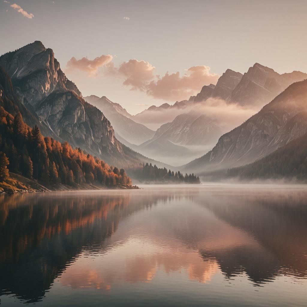 Majestic Sunrise Over Serene Mountain Lake