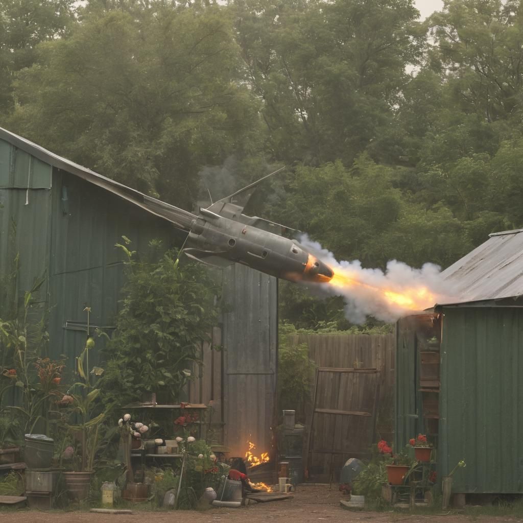 Homemade Rocket Launch in Rural Landscape