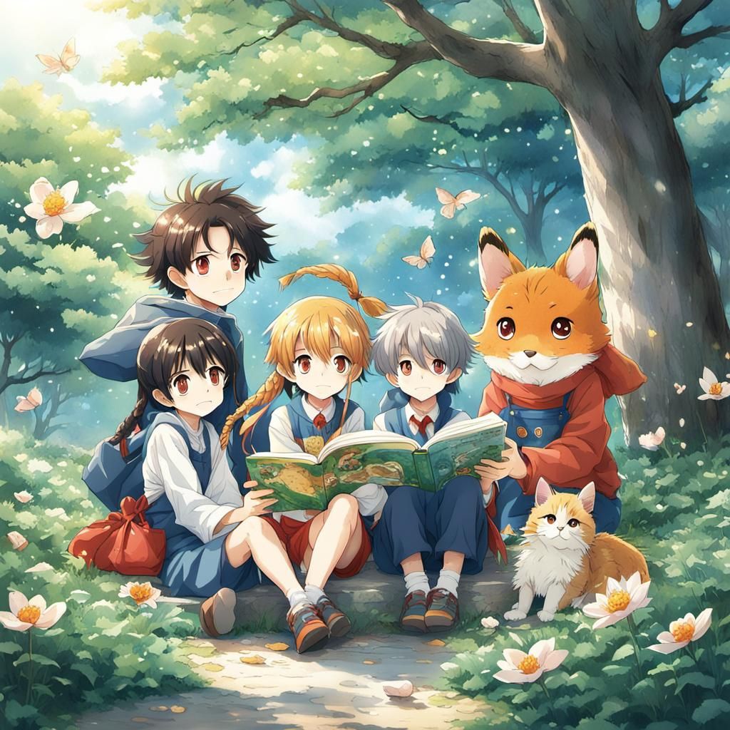 Anime-Themed Children's Book Illustration in Manga Style
