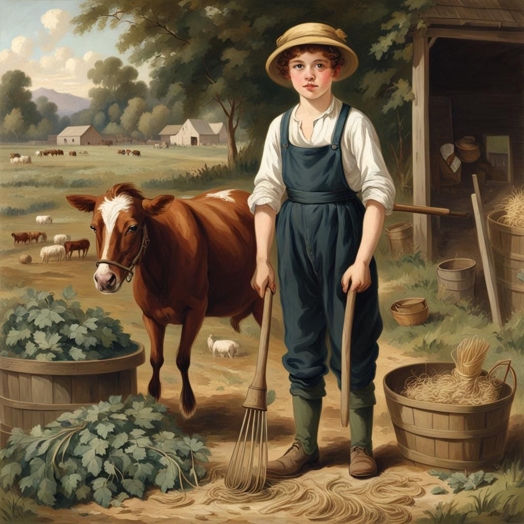 19th Century Boy Working on a Farm