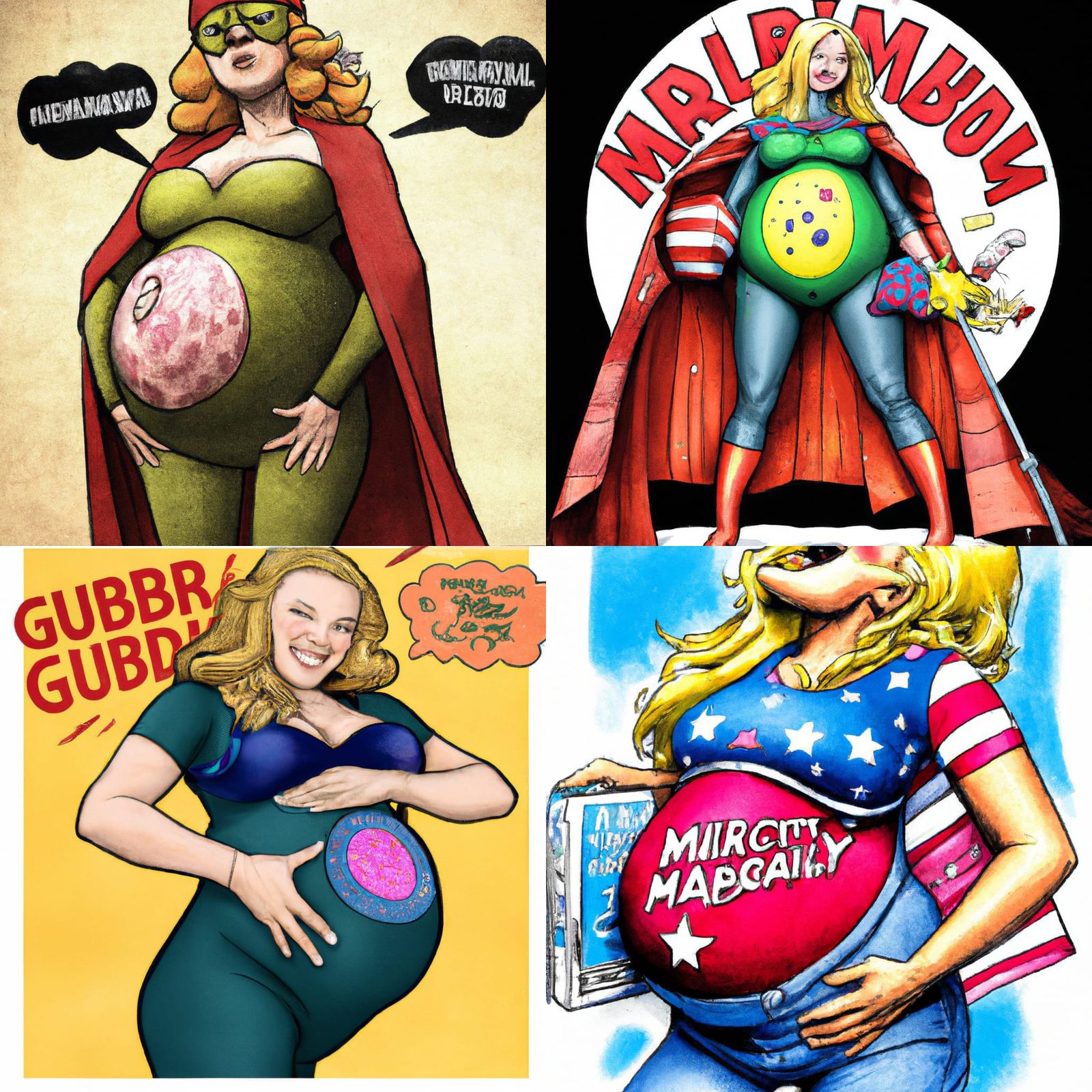 Pregnant Superhero Comic Book Illustration
