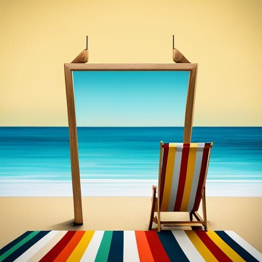 Pop Art Deck Chair on Beach, Bauhaus Style