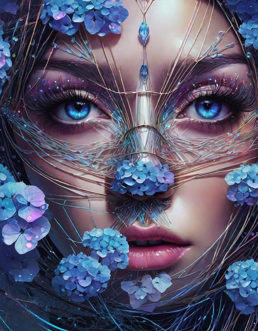 Hydrangea Face Concept Art in Techno Mixed Media