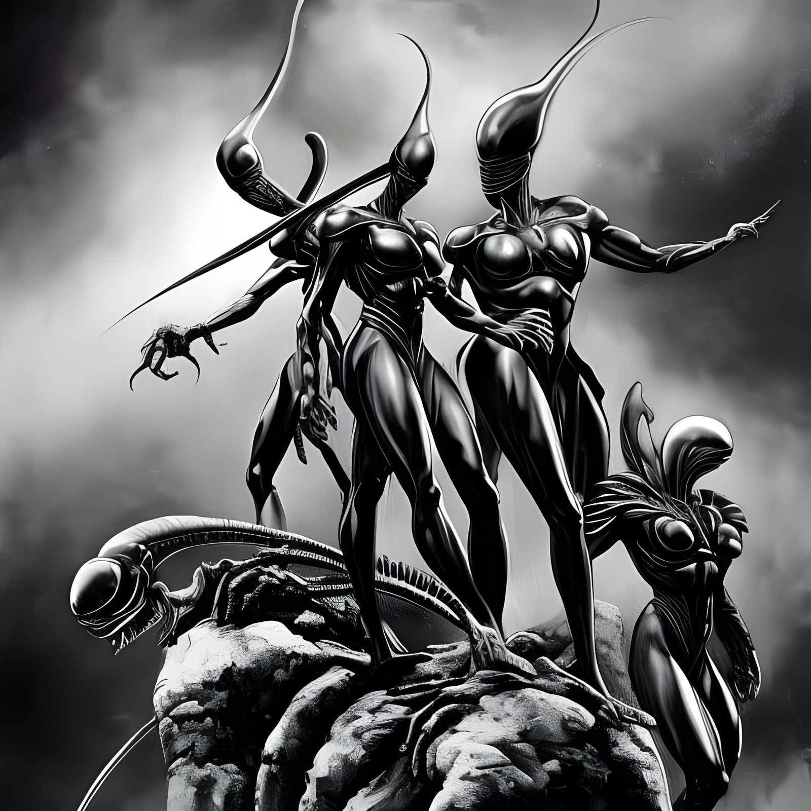 Cartoon Aliens in Sci-Fi Style, High-Resolution Render