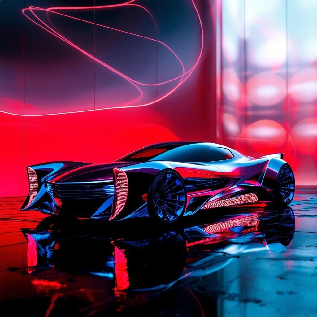 Futuristic Chrome Cadillac with Neon Blue Rims