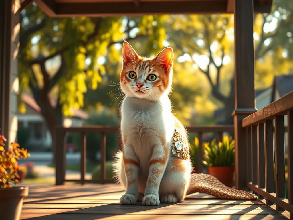 Mermaid Cat Sunbathing in Cozy Neighborhood: Photorealistic ...