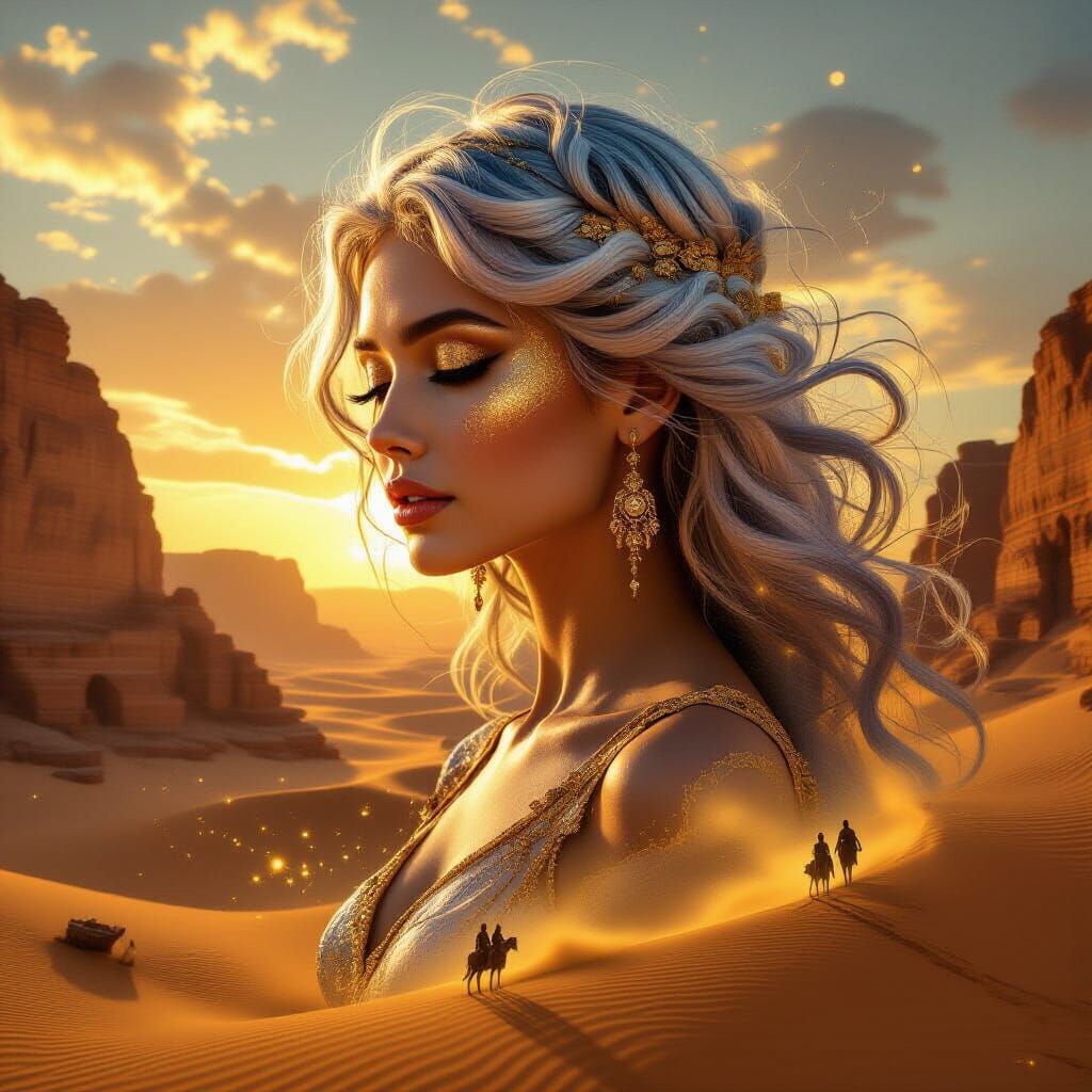 Golden Hour Desert Woman Portrait in Magical Realism