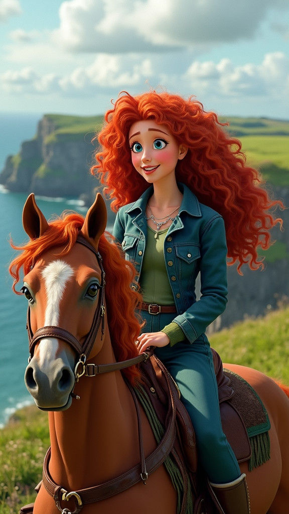 Merida on Cob Horse at Cliffs of Moher
