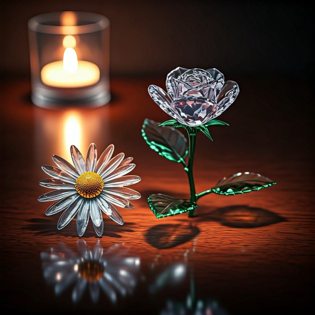 Crystal Flowers on Tabletop in Futuristic Style