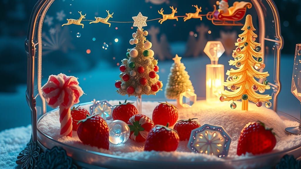 Dreamlike Crystal Strawberry Garden in Glowing Glass Jewelry...