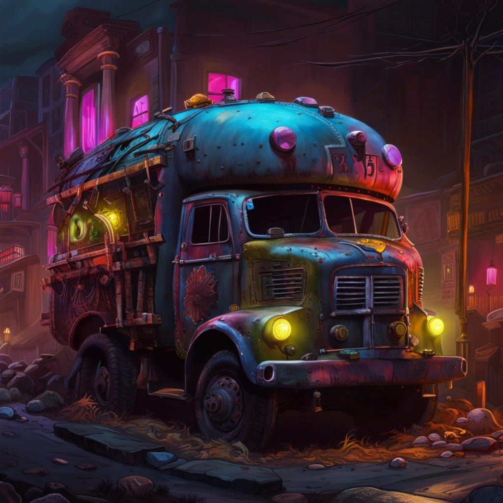Zombie Armored Junk Truck in Ghostly Street
