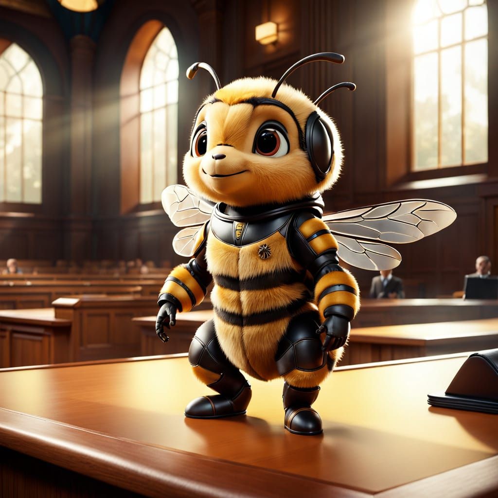 Anthropomorphic Honey Bee in a Courtroom Masterpiece