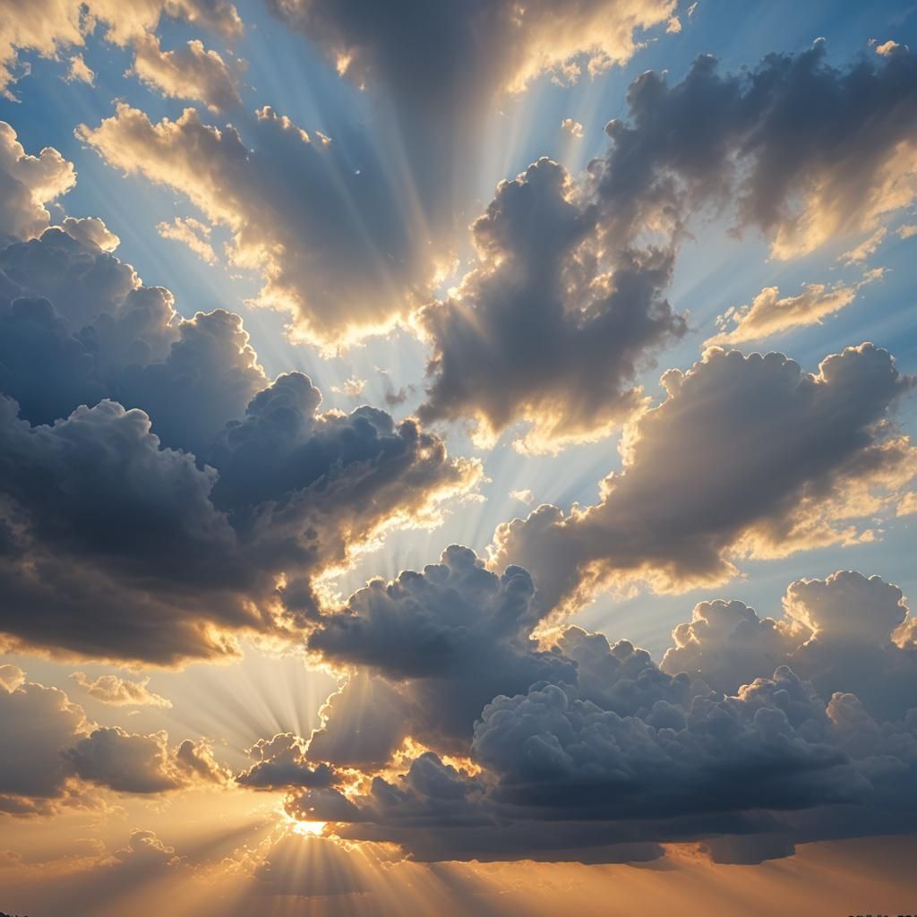 Heavenly Sunrise with Divine Light Beams