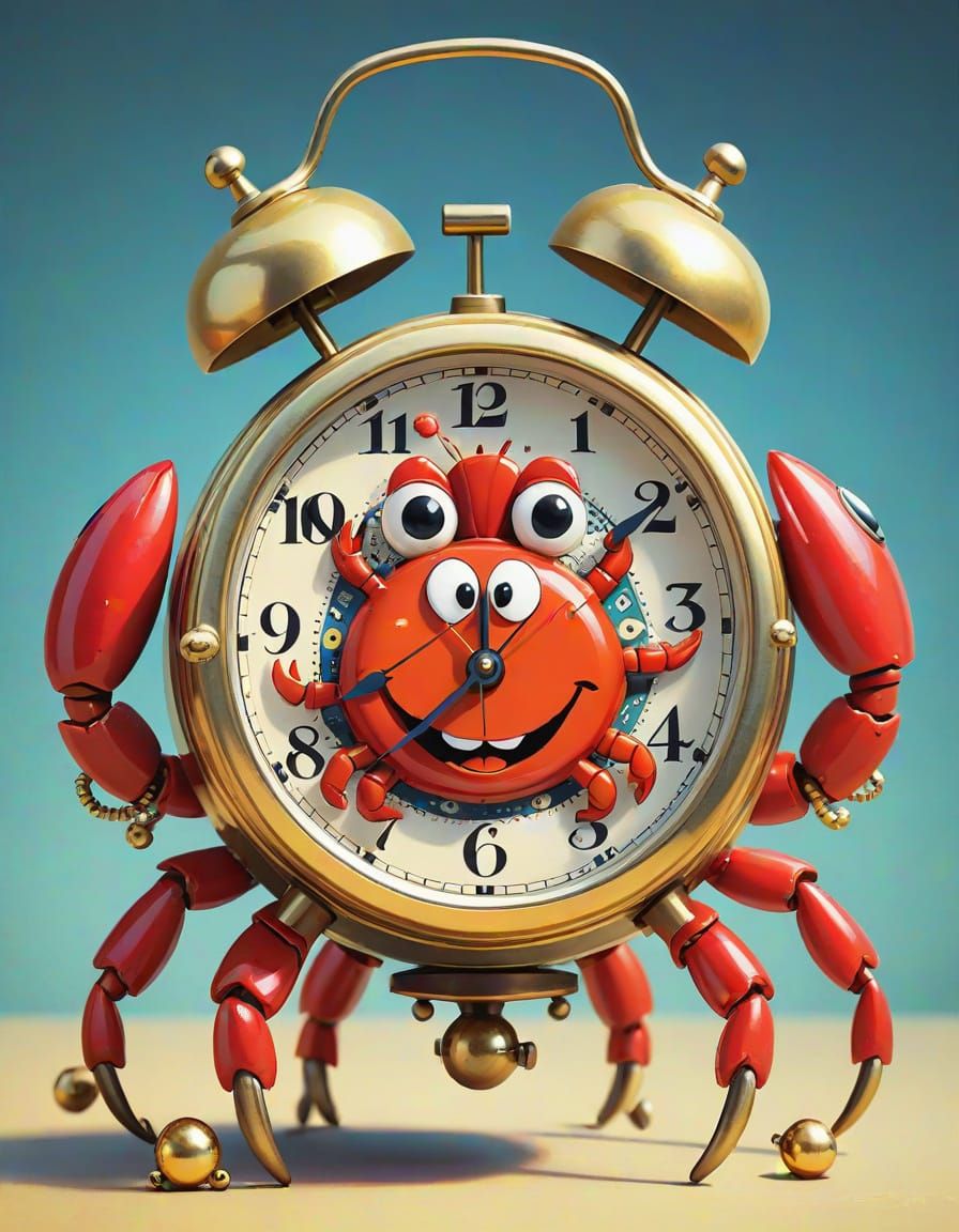 Cute Anthropomorphic Alarm Clock with Crab Eyes and Mickey M...