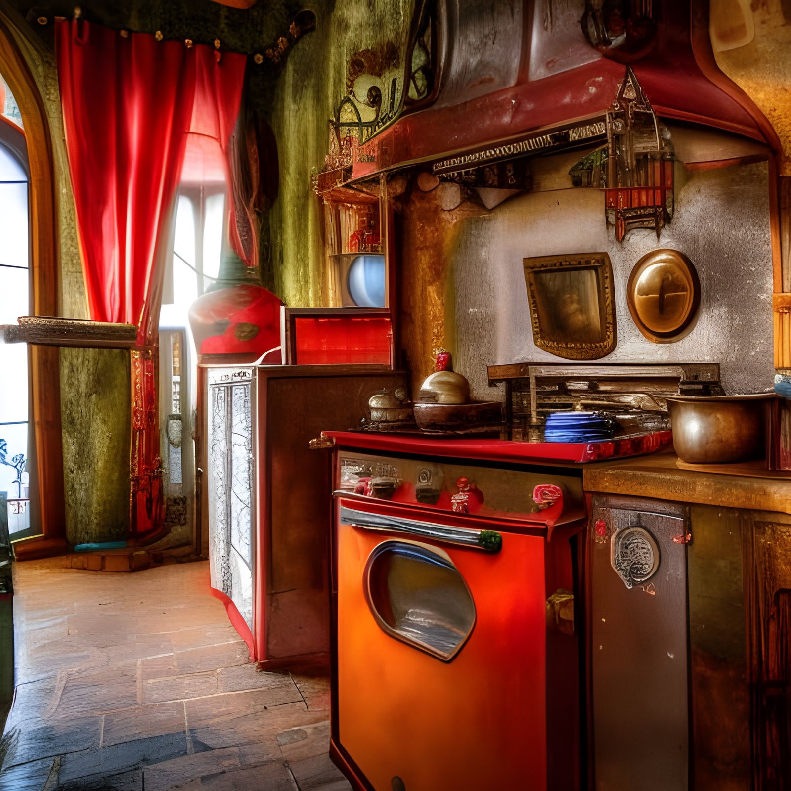 Antique Appliances in a Castle, Hyperrealistic HDR Photo