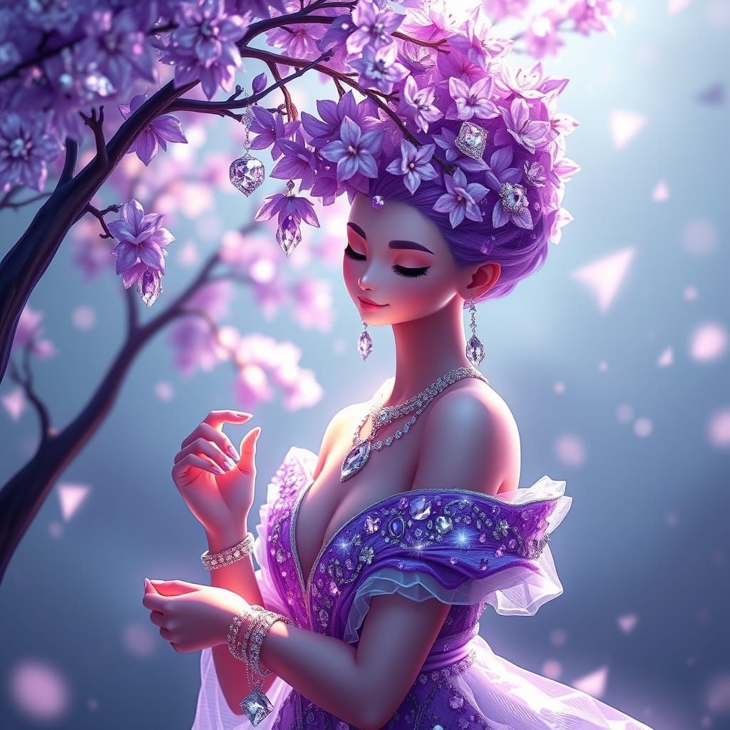 Elegant Biopunk Goddess of Amethyst and Diamonds