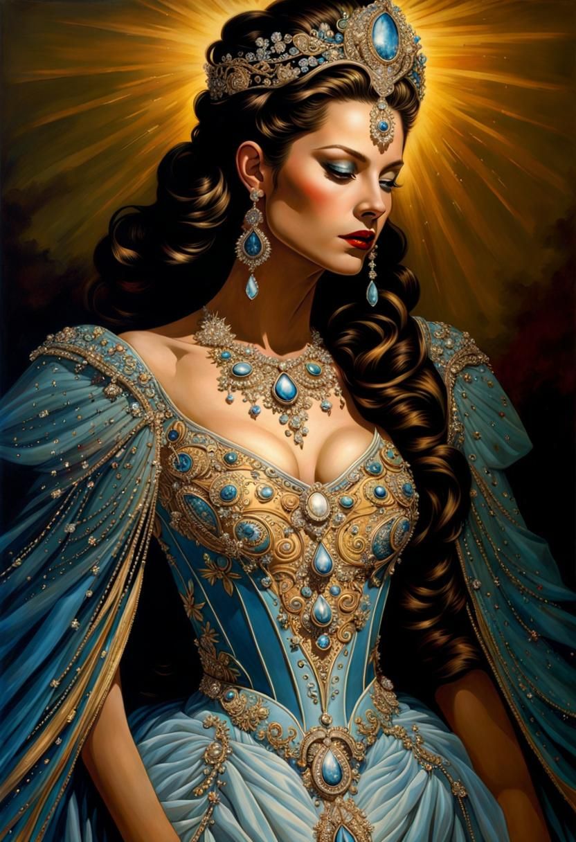 Star Goddess in Hyperrealist Style with Diamond Adornments