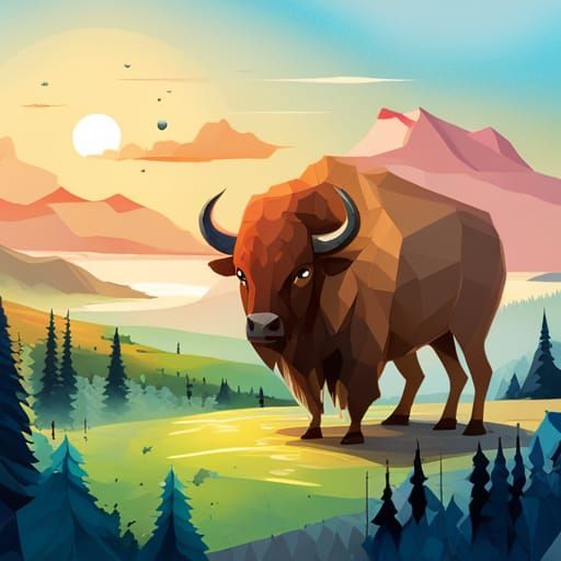 Cute Buffalo in Isometric 3D Vector Art