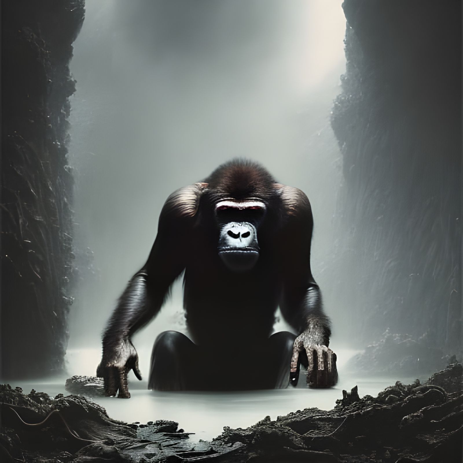 Bioorganic Horror Ape in Biopunk Style