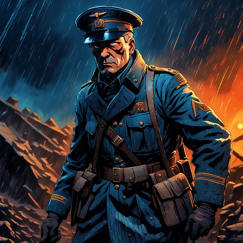 WWI Soldier in Trench: Manga-Inspired Cel-Shaded Art