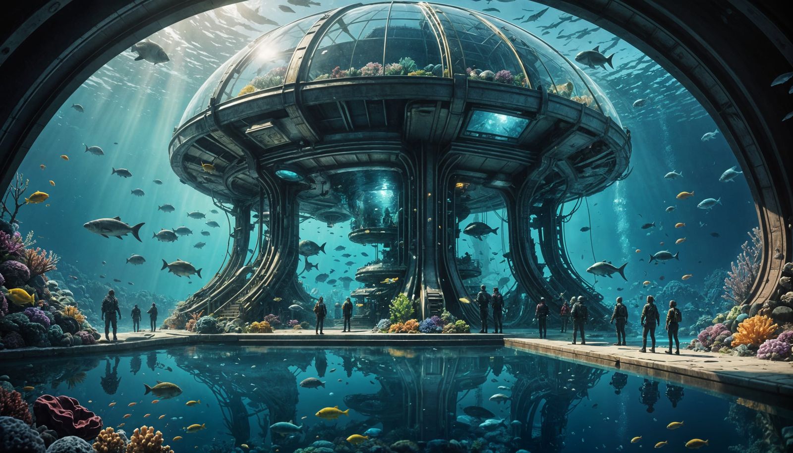 Futuristic Underwater City in Hyperrealistic Splash Art