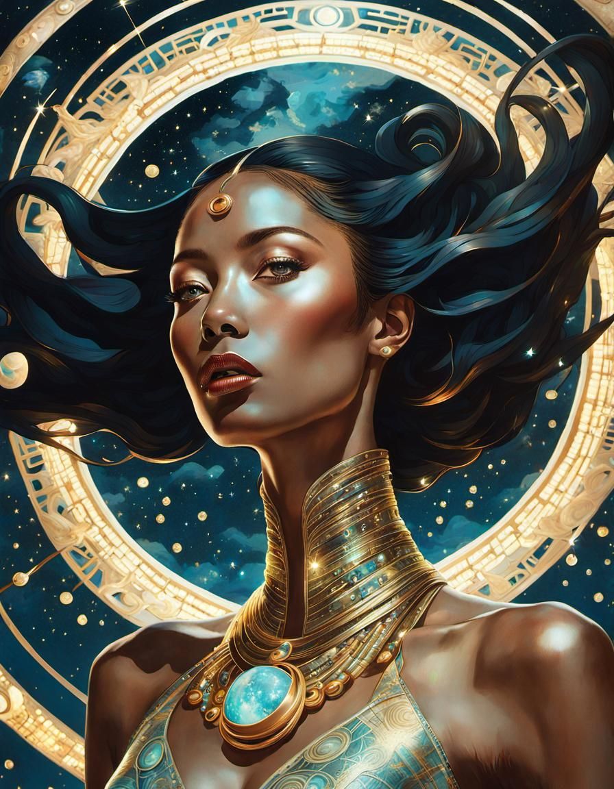 Woman with Gold Rings in Victo Ngai Style