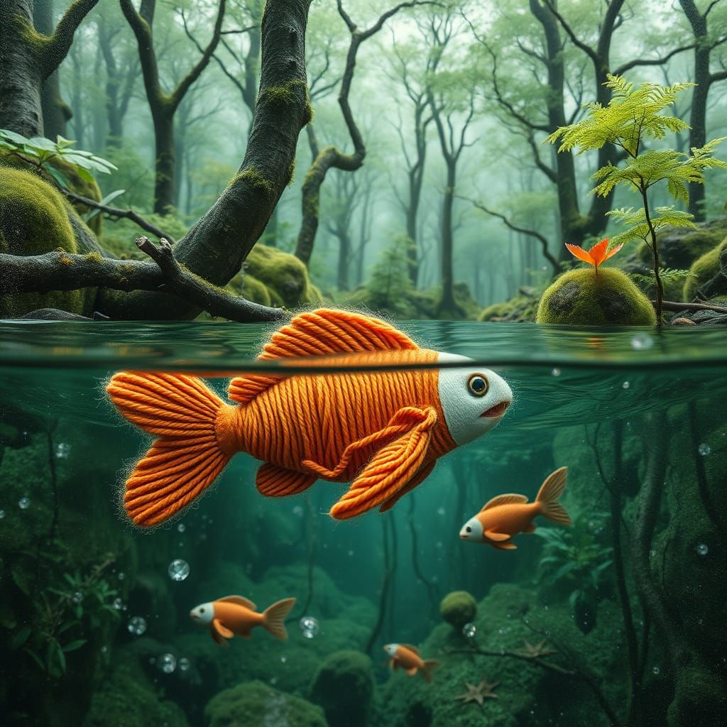 Whimsical Woodland Scene in Vibrant Yarn