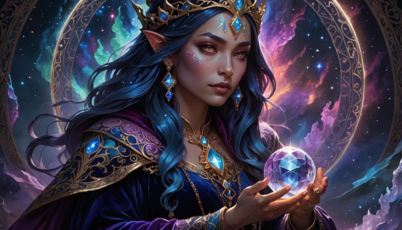 Sorceress with Crystal Orb: Victorian-Era Concept Art