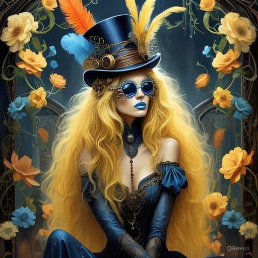 Steampunk Mad Hatter Lady in Oil Painting
