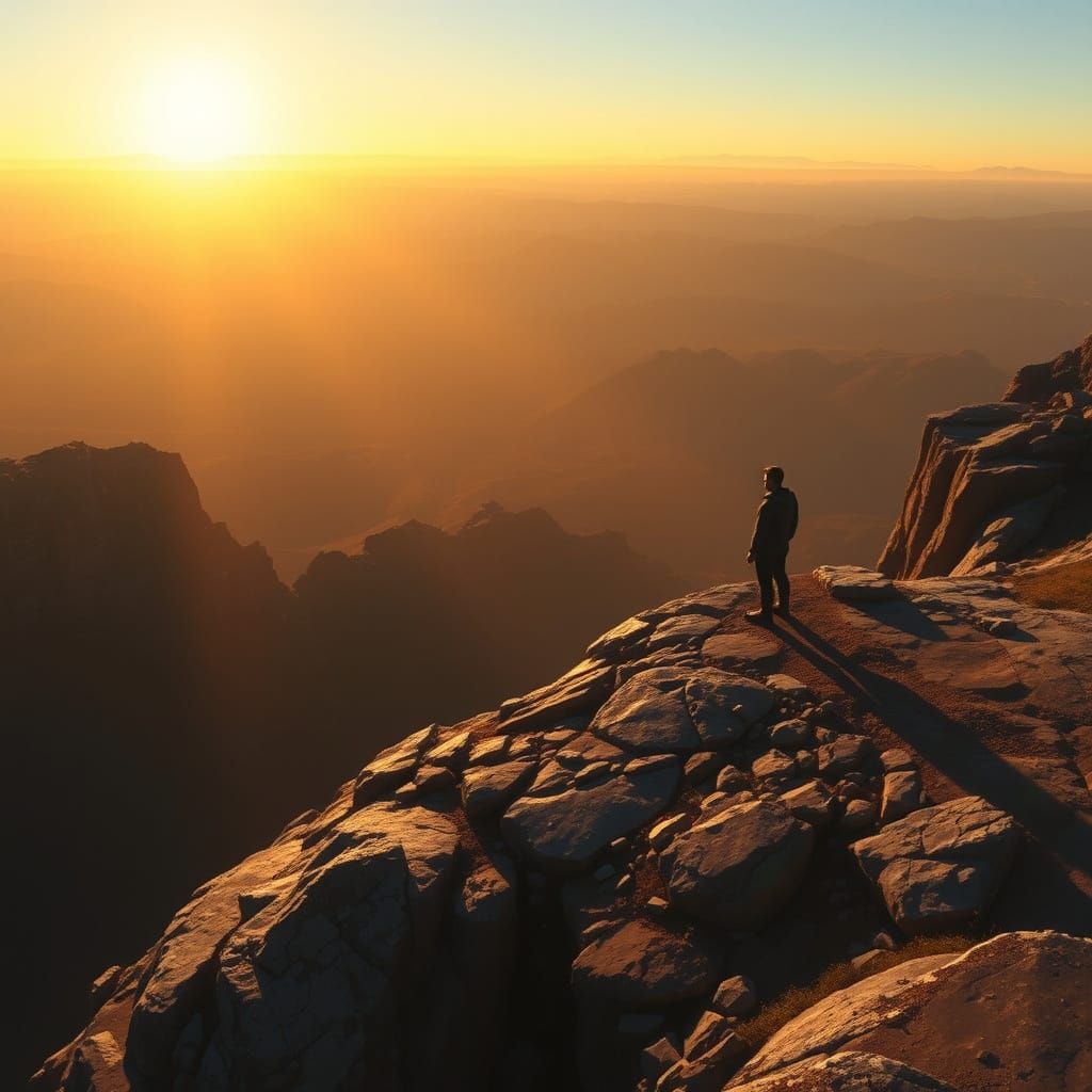 Sunset Landscape with Figure in Hudson River School Style