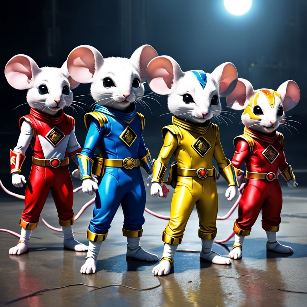 Mice Power Rangers in Cartoon Style