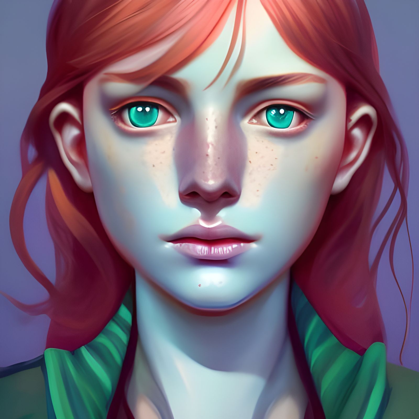 Portrait of Freckled Woman with Emerald Eyes