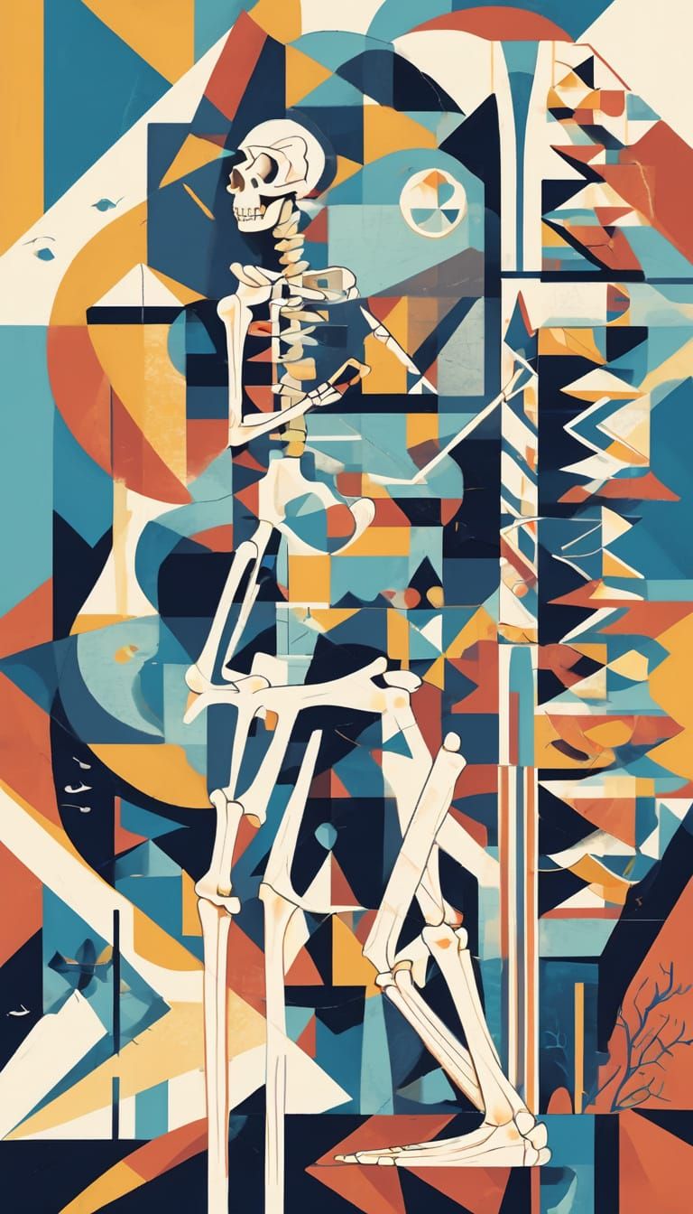 Geometric Art Deco Painting of Overlapping Shapes