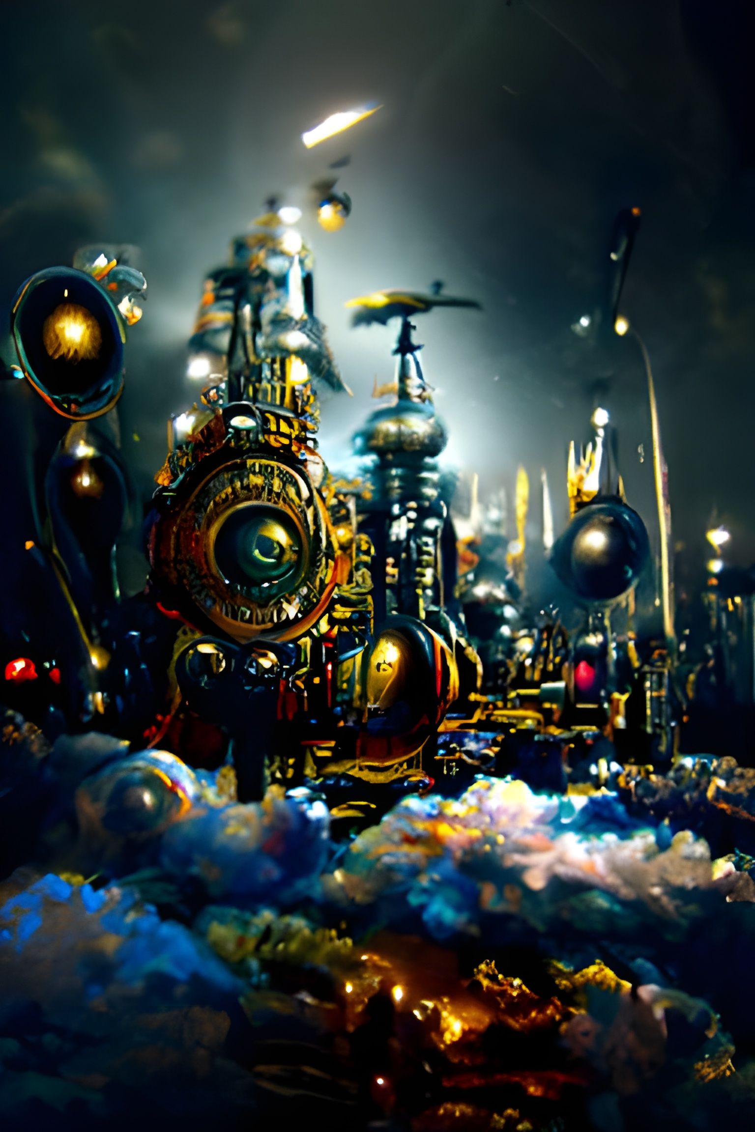 Steampunk Space Art in Expressionist Style
