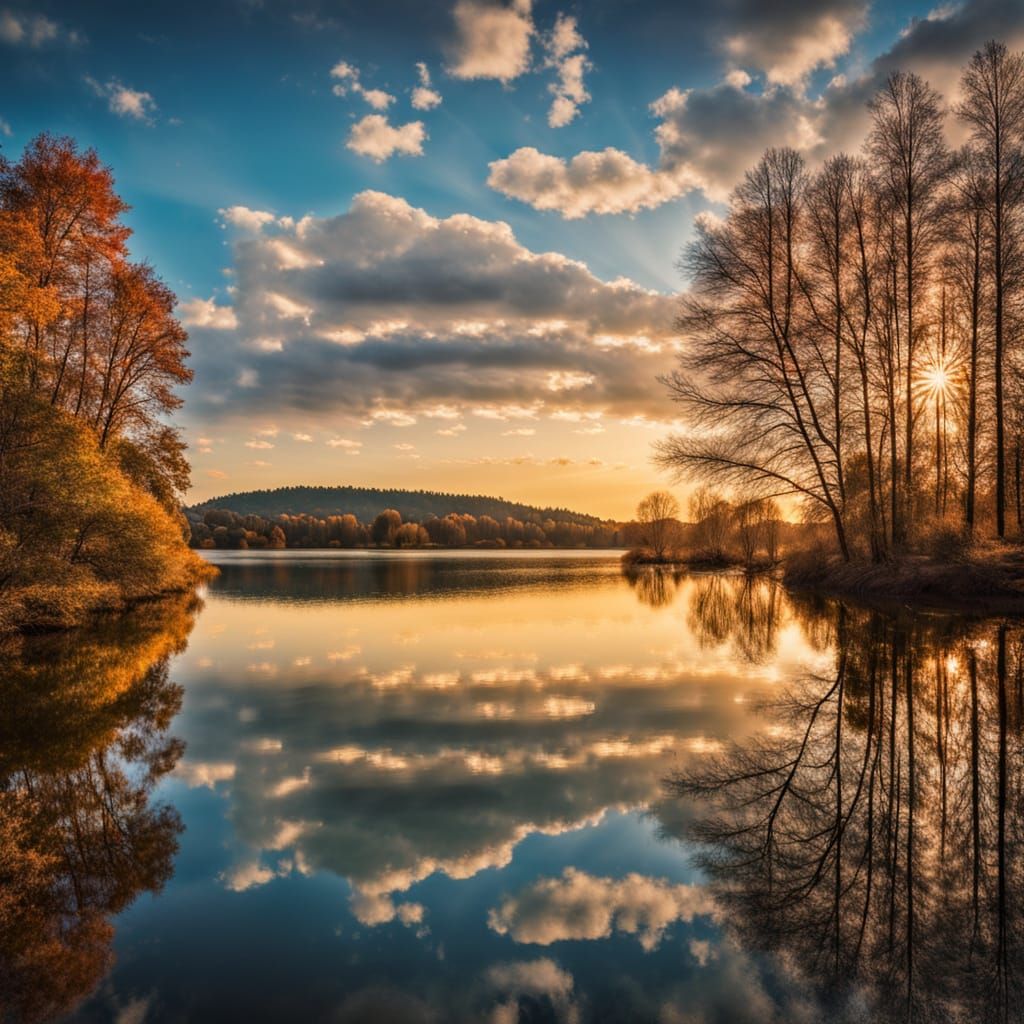 Serene Lake Landscape in Vibrant Colors