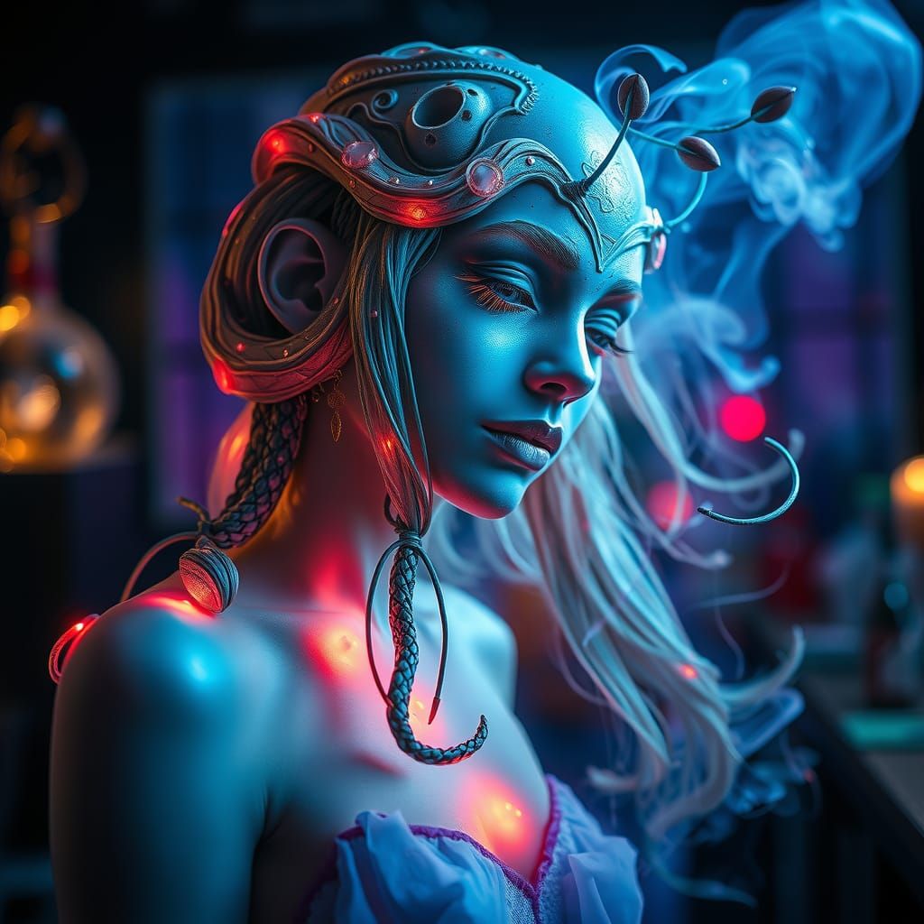 Ethereal Weeping Medusa in Smokey Bar, Alcohol Ink