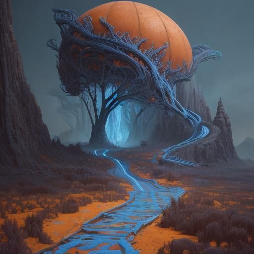 Evolution Body Art in Fantasy Landscape