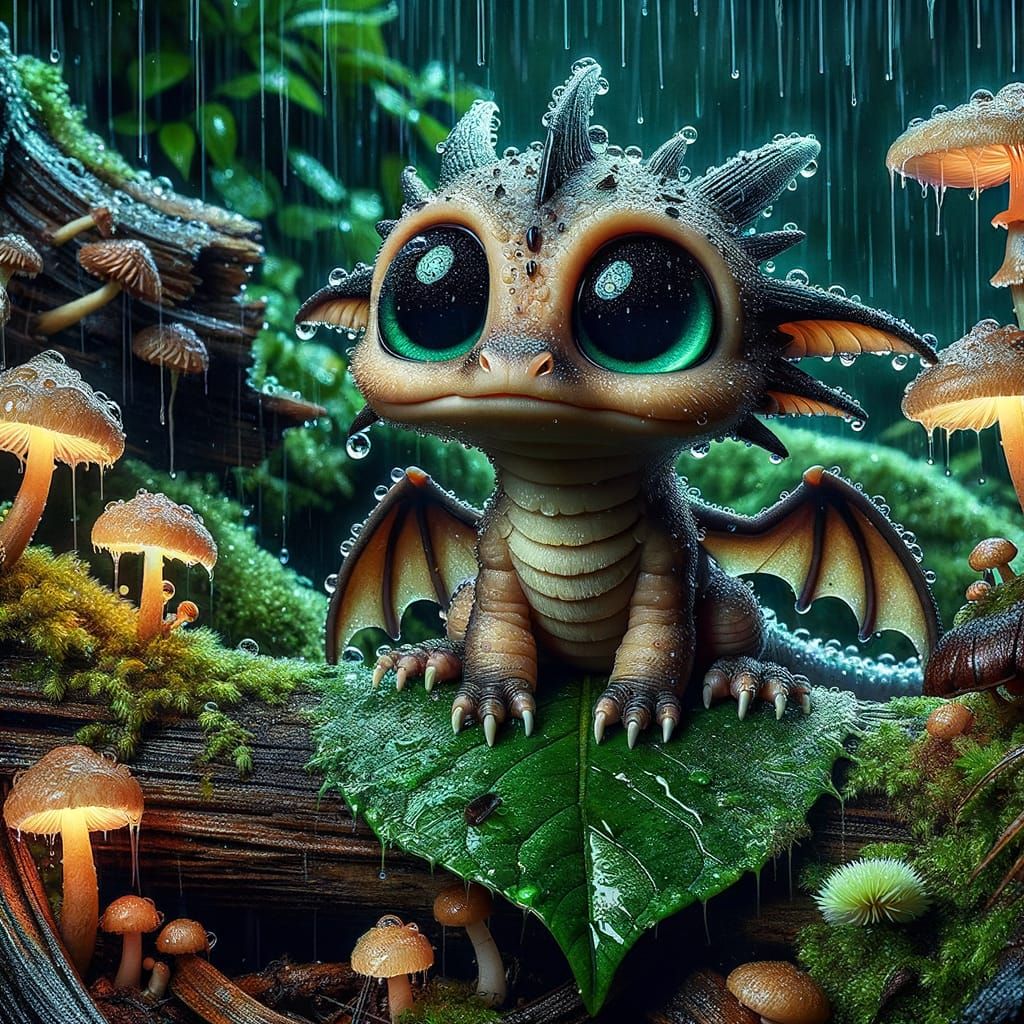 Derpy Dragon in a Fantasycore Trashpunk Forest