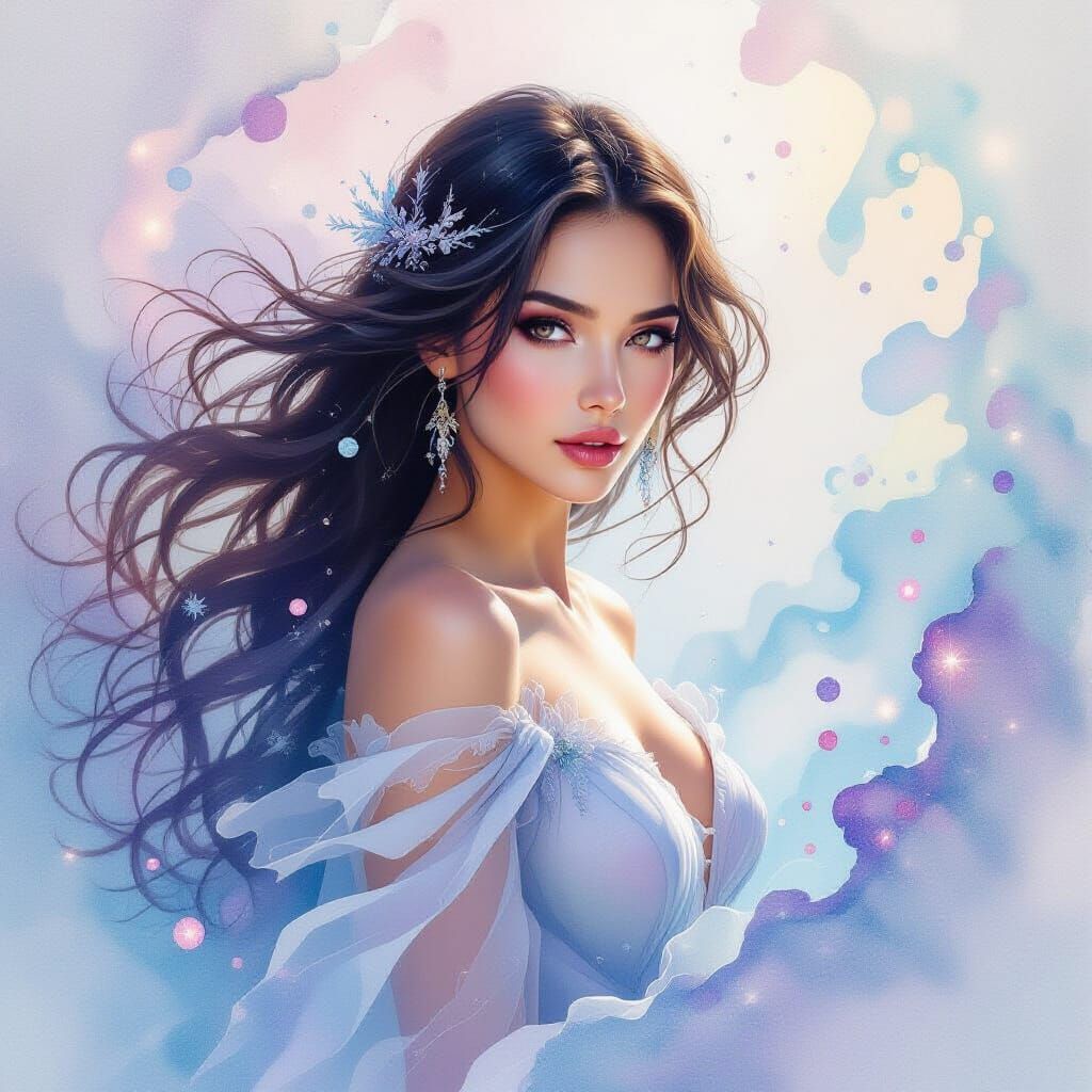 Ethereal Woman with Ferrofluid Textures in Dreamscape