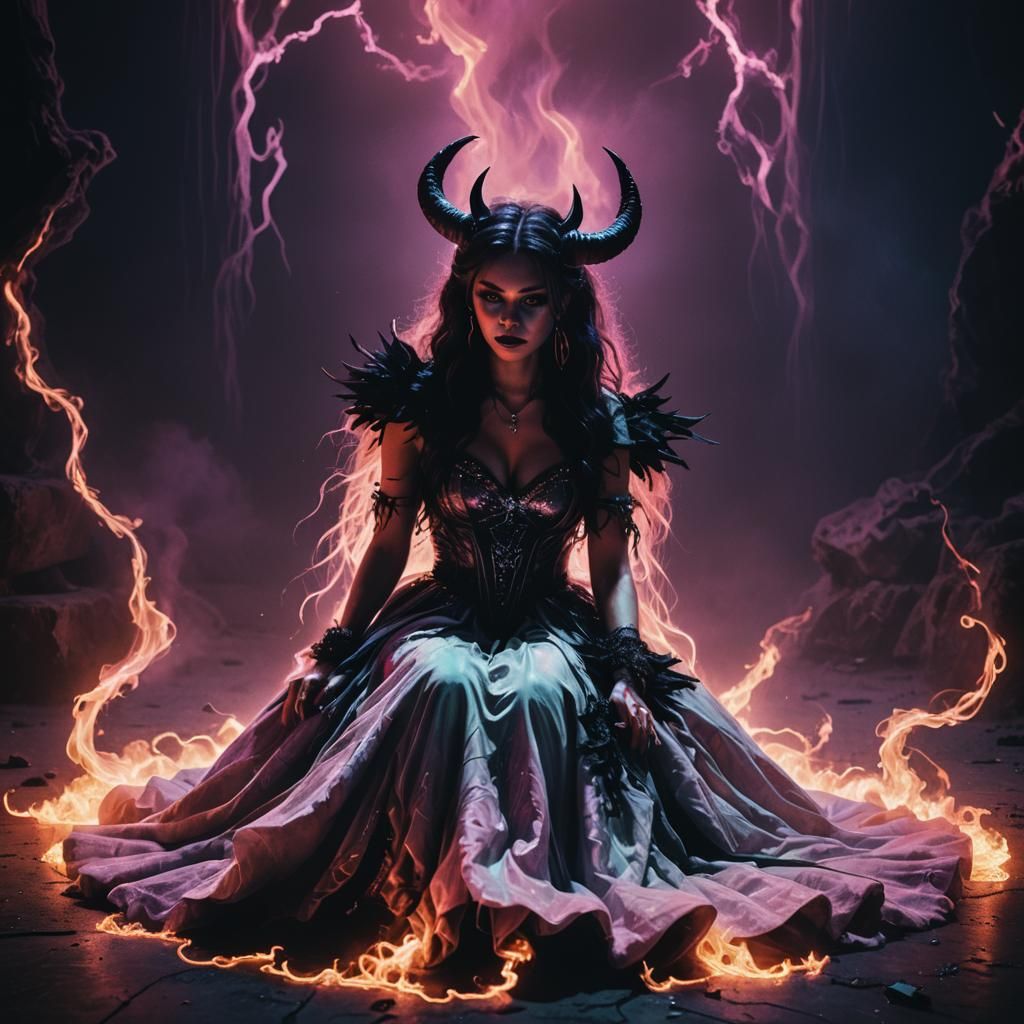 Dark Fantasy Witch in Neon Synthwave Light