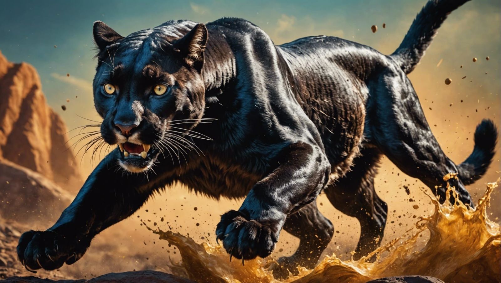 Hyperrealistic Black Puma Attack: Dramatic Concept Art