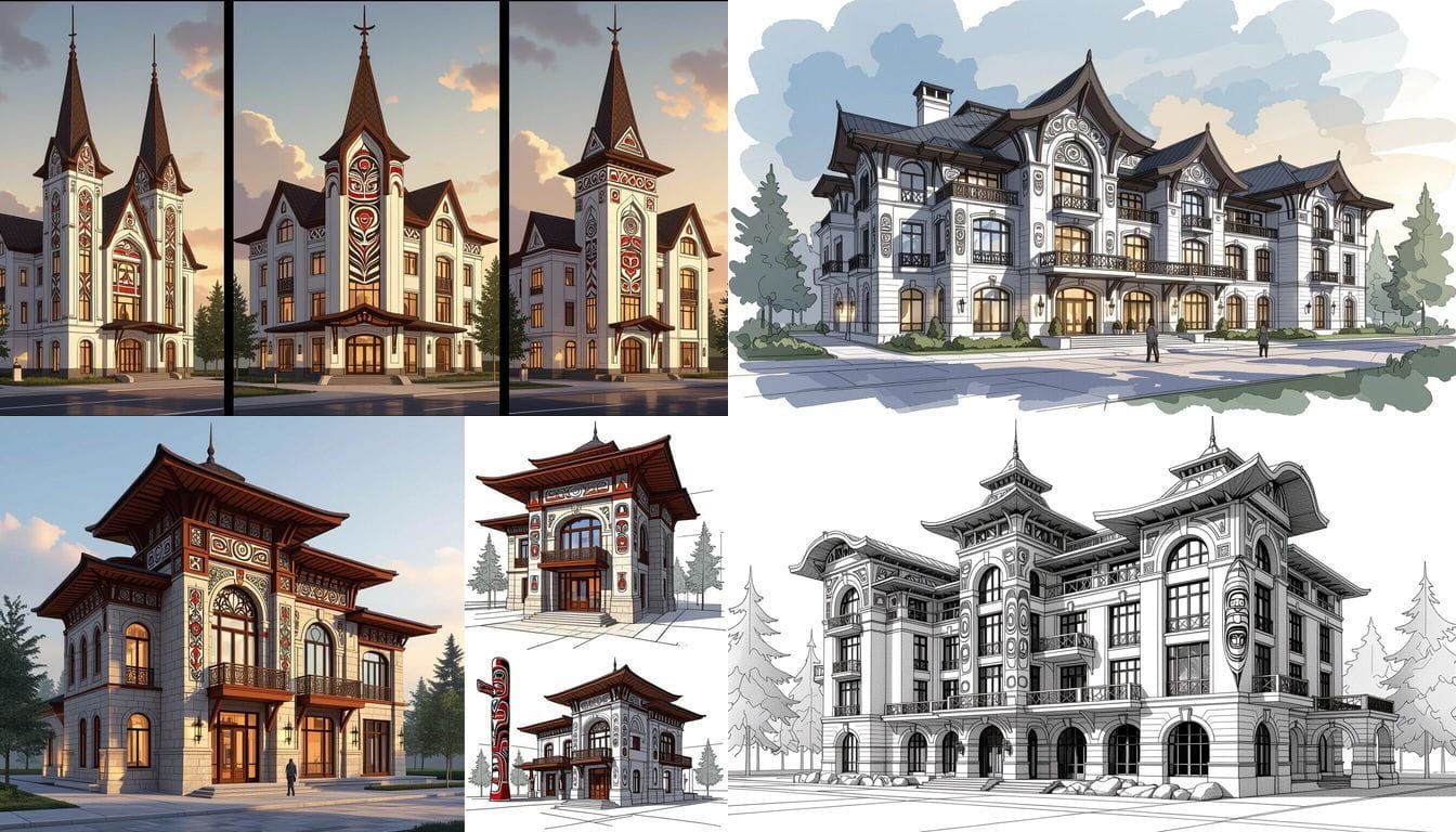 Eastern European and Haida Architecture Concept Sketches