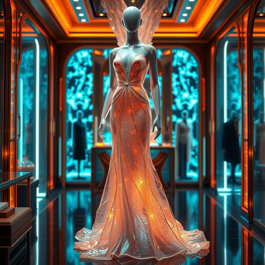 Glass Dress Showcase in Boutique