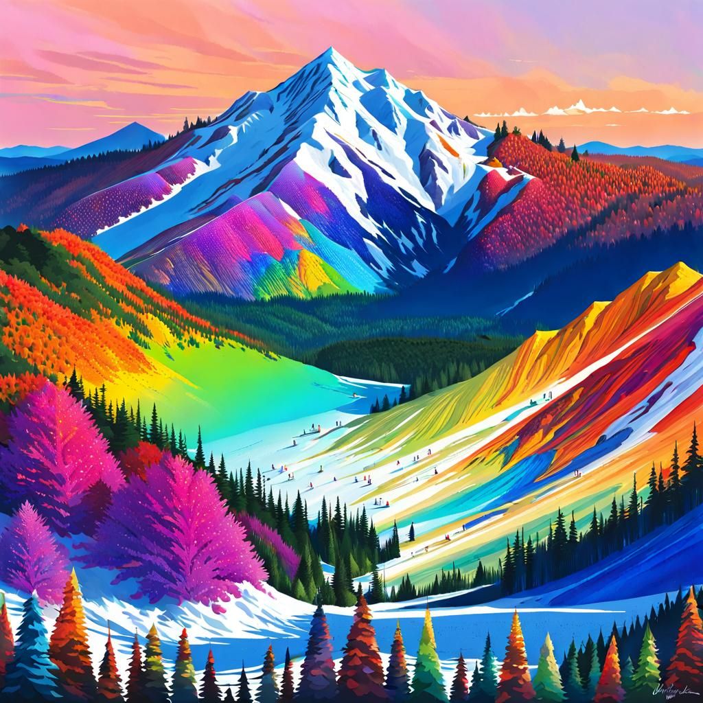 Colorful Crystalline Mountain Digital Art